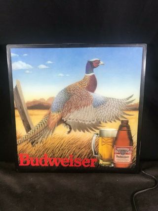 Budweiser Beer Light Up Lighted Pheasant Bar Sign Mancave Advertising