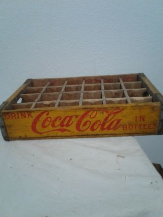 Vintage Coca Cola Red & Yellow 24 Bottle Wooden Carrier Crate