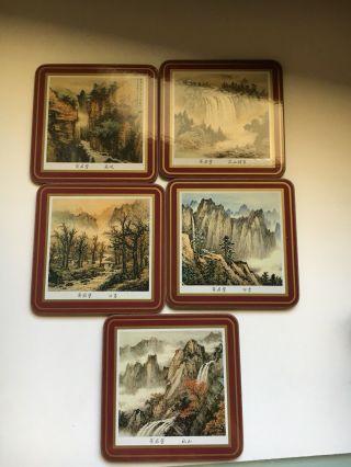 Chang Dai - Chien 5 Piece Coaster Bar Set National Museum Of History Nature Scenes