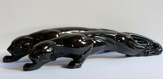 Vintage Ceramic Black Sleek Crouching Panthers