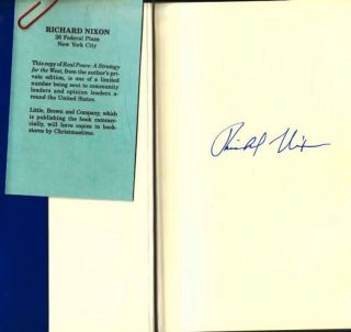 Richard Nixon Signed Edition Of " Real Peace & Strategy For The West "