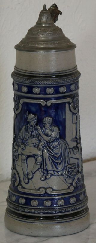 J.  W.  Remy 2l " Zither Player And Woman " German Beer Stein - Antique 544