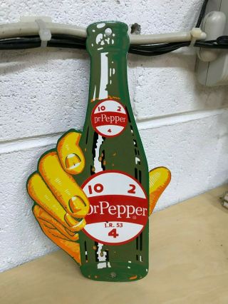 " Dr Pepper " Porcelain Door Push Sign,  (dated 1953) 10 " X 5.  5 " Near