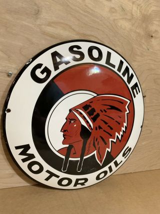 Red Indian Motor Oil Dome Porcelain Gasoline Advertising Sign