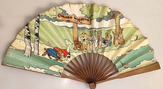 Antique Benjamin Rabier Chateau Madrid Hand Folding Fan Advertising