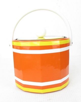 Vintage Orange Yellow Vinyl Ice Bucket Barware 60s 70s Mid Century Mod
