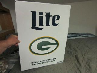 Miller Lite Beer Sign Tin Tacker With The Green Bay Packers Logo Bar Pub