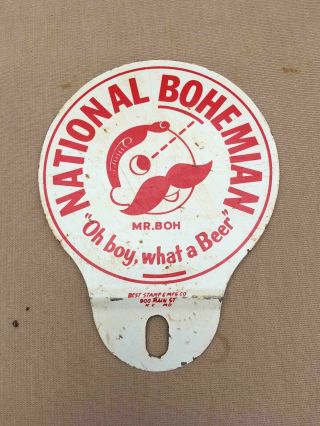 Vintage National Bohemian Beer Tin Advertising License Plate Topper Mr.  Boh