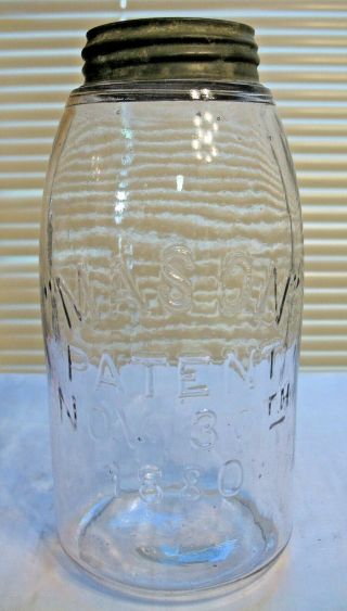 Clear Half Gallon Size Mason 1880 Fruit Jar