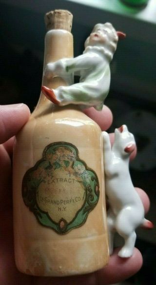 Very Neat Porcelain Extract Violent Perfume Dog Chasing Boy Figural Orig Label