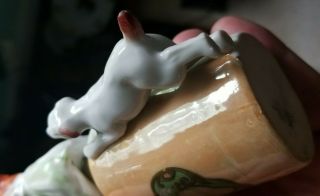 VERY NEAT PORCELAIN EXTRACT VIOLENT PERFUME DOG CHASING BOY FIGURAL ORIG LABEL 4