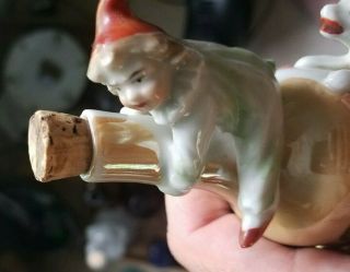 VERY NEAT PORCELAIN EXTRACT VIOLENT PERFUME DOG CHASING BOY FIGURAL ORIG LABEL 6