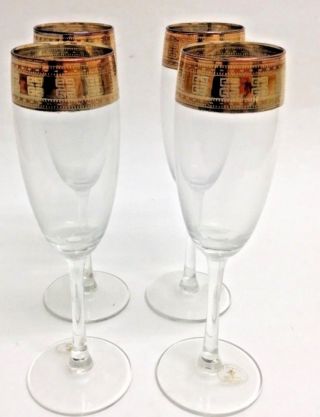 Champagne Glasses J Preziosi Lavorato A Mano Italy Gold Trim 8 " Tall Set Of 4