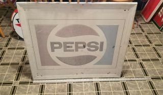Vintage 1960s - 70s Pepsi - Cola Sign Embossed Gas Station Oil Soda Lubester