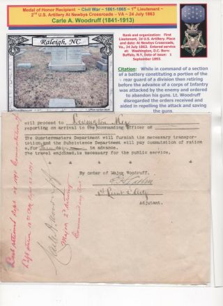 Medal Of Honor Recipients Civil War Carle A.  Wooidruff Document Signed As M