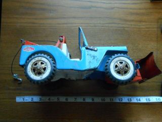 Vintage Tonka Pressed Steel Aa Jeep Wrecker Tow Truck,  Plow Toy Blue Orange
