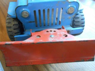 Vintage Tonka Pressed Steel AA Jeep Wrecker Tow Truck,  Plow Toy Blue Orange 5