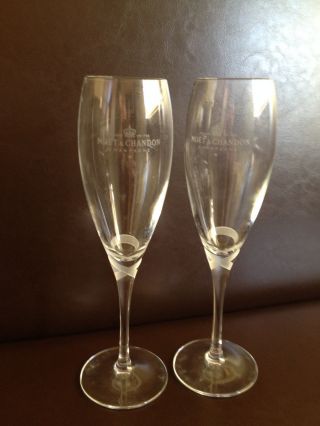 Moet Chandon Champagne Crystal Rare Etched Ribbon Flutes X 2 Unboxed Rare