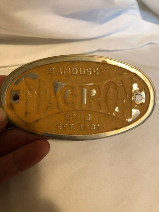 Vtg Antique Sandusky Ohio Mag - Iron Aluminum Name Plate Rare