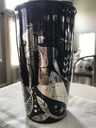 Starbucks Mermaid Coffee Tumbler Travel Cup Black Silver Ceramic Lid