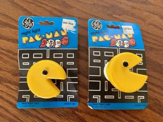Nos Vtg 80’s Pac - Man Night Lights Midway Mfg.  Ge Pacman On Card