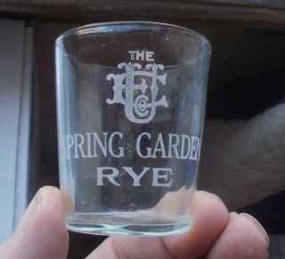 Spring Garden Rye 1909 Paneled Etched Pre Pro Whiskey Advertising Shot Glass