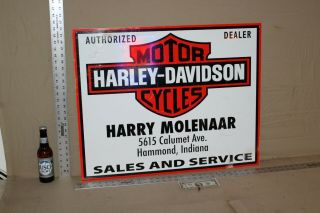 Rare Harley Davidson Motorcycle Painted Tin Metal Sign Indiana Sales Service Gas