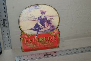 Scarce 1920s Evinrude Detachable Row Boat Canoe Gas Motor Display Sign Women
