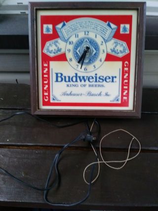 Vintage 1960 ' S - 70 ' S Budweiser beer Lighted Wall clock sign great 2
