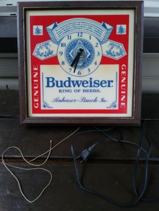 Vintage 1960 ' S - 70 ' S Budweiser beer Lighted Wall clock sign great 3