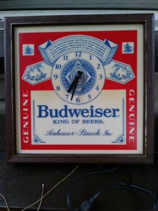 Vintage 1960 ' S - 70 ' S Budweiser beer Lighted Wall clock sign great 4