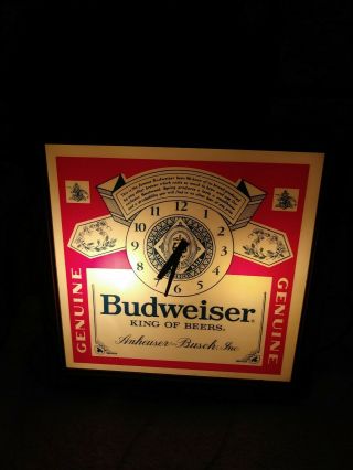 Vintage 1960 ' S - 70 ' S Budweiser beer Lighted Wall clock sign great 7