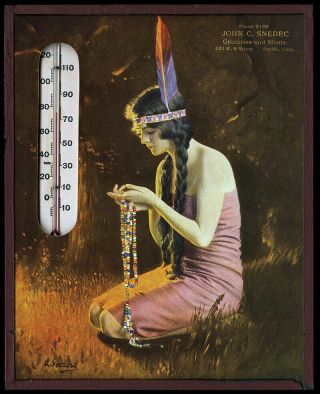 1920s L.  Goddard Indian Maiden Adorned Advertising Wall Thermometer Nr