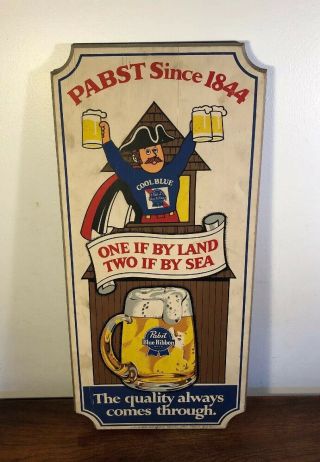 Vintage Pabst Blue Ribbon Beer Pbr One If By Land Two Sea Wood Advertising Sign