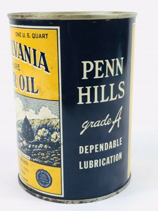 PENNSYLVANIA 100 PURE MOTOR OIL 1 QT PENN HILLS BRAND GAS OIL ADVERTISING 49 2