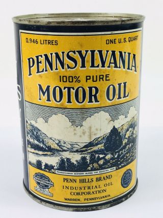 PENNSYLVANIA 100 PURE MOTOR OIL 1 QT PENN HILLS BRAND GAS OIL ADVERTISING 49 6