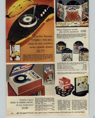 1973 Paper Ad Electric Banana Stereo Phonograph Record Player