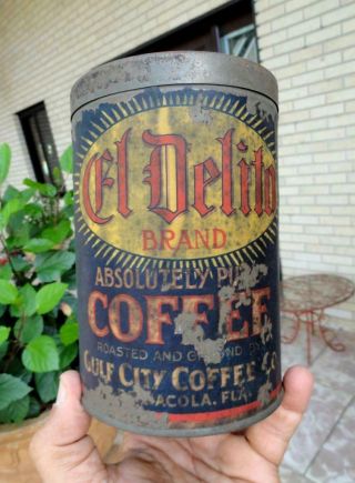 Scarce El Delito Brand Gulf City Coffee Co Tin Can Pensacola,  Florida Fla 1913