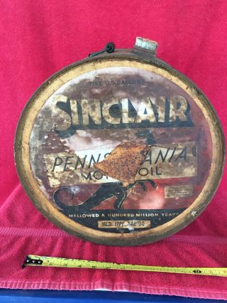 Sinclair Motor Oil 5 Gallon Rocker Can W/ Paper Label Dino Gas Station Sign Rare