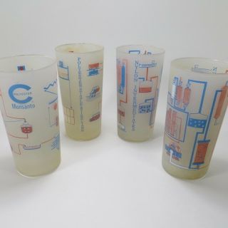 Set Of 4 Vintage 1970s Monsanto Frosted Glass Tumblers Corporate Employee Gift
