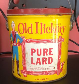 Vintage 4 Lb Old Hickory Pure Lard Tin/bucket