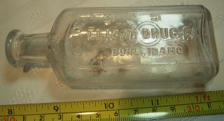 Vintage Druggist Pharmacy Bottle: Elison Drug Co.  Buhl,  Idaho