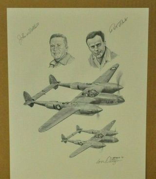 Pencil Print Of John Mitchell And Rex Barber By L.  Ortega Signed By Both