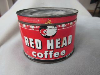 Rare Vintage Red Head Brand Coffee Tin Advertising Can