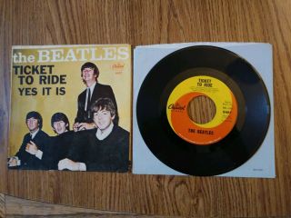 The Beatles ‘ticket To Ride’ 7” Picture Sleeve Ex Cond,  Record 1965 Us