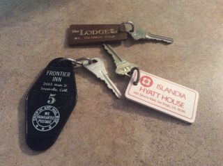 Vintage Hotel Room Keys - Frontier Inn,  Calif; Islandia Hyatt House & The Lodge