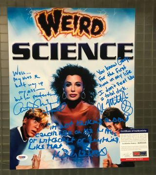 Weird Science Cast Signed 11x14 Photo Kelly Lebrock Anthony Michael Hall Psa/dna