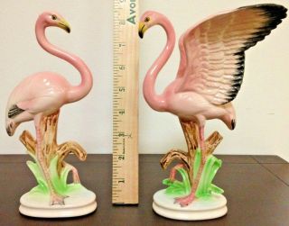 Vintage Made In Japan Porcelain Pretty In Pink Flamingo Figurine Pair