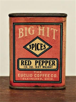 Vintage Old Antique " Big Hit " Red Pepper Spice Tin Paper Label General Store 1