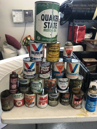 Antique Motor Oil Cans Around 30 Cans Oilzum Ford Shell Amoco Marvel All One 5